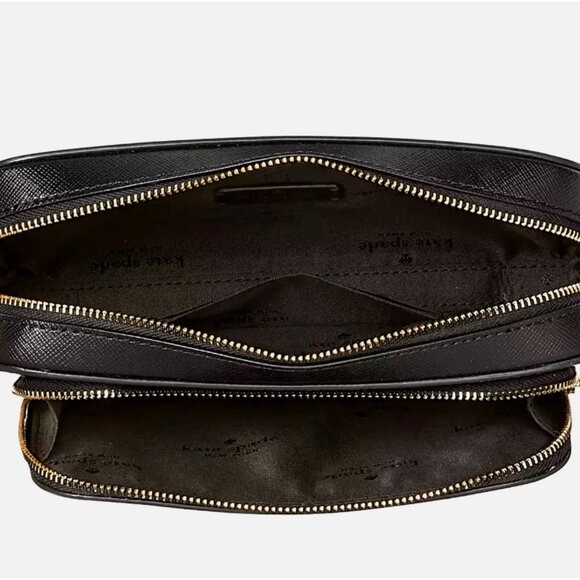 New Kate Spade Staci Dual Zip Around Crossbody Saffiano Leather Black - Picture 4 of 5